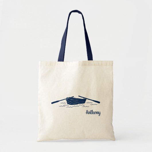 Navy Blue Rowboat Graphic Personalisiert Tragetasche (Vorne)