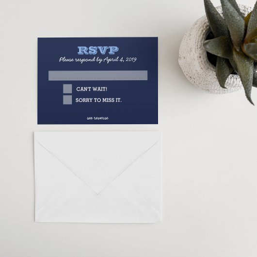 Navy Blue RSVP Card mit Guest Message Lines