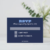 Navy Blue RSVP Card mit Guest Message Lines (Stehend Vorderseite)