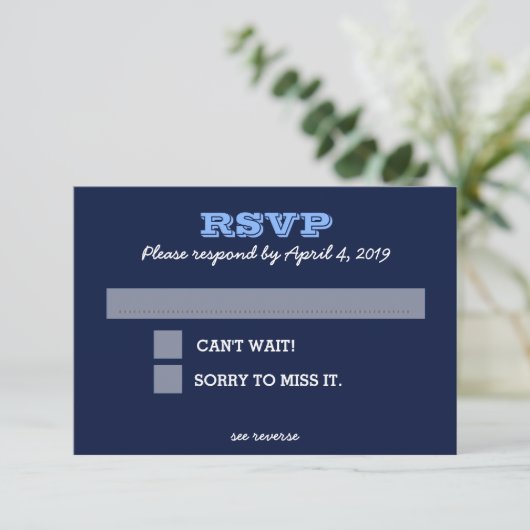 Navy Blue RSVP Card mit Guest Message Lines (Stehend Vorderseite)