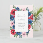 Navy Blue Ruby Blossoming Spring Wedding Einladung (Stehend Vorderseite)