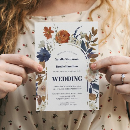Navy Blue Rust Watercolor Boho Hochzeitseinladung Einladung