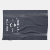 Navy Blue Rustic Anchor Personalisiert Beach House Geschirrtuch (Horizontal)