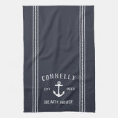 Navy Blue Rustic Anchor Personalisiert Beach House Geschirrtuch (Vertikal)