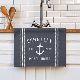 Navy Blue Rustic Anchor Personalisiert Beach House Geschirrtuch