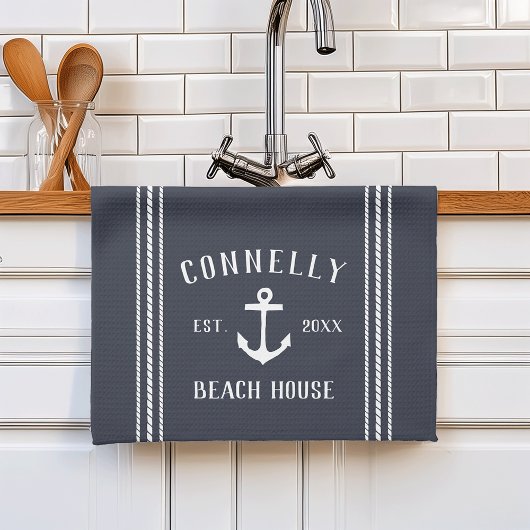Navy Blue Rustic Anchor Personalisiert Beach House Geschirrtuch