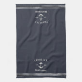 Navy Blue Rustic Anchor Personalisiert Beach House Geschirrtuch (Vertikal)