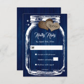 Navy Blue Rustic Bard Wood Mason Jar Wedding RSVP (Vorne/Hinten)