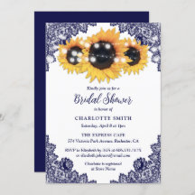 Navy Blue Rustic Chic Lace Sunflower Brautparty