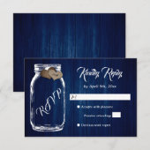 Navy Blue Rustic Country Wood Mason Jar Wedding RSVP Karte (Vorne/Hinten)