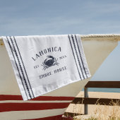 Navy Blue Rustic Crab Personalisiert Shore House Strandtuch