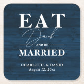 Navy Blue Rustic Essen Drink und Verheiratet Hochz Rechteckiger Pappuntersetzer (Vorderseite)