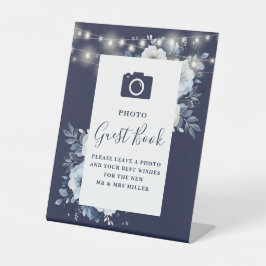 Navy Blue Rustic Floral Foto Guest Book Wedding Sockelschild