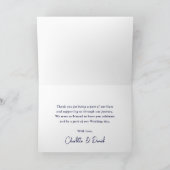 Navy Blue Rustic Floral Lace Sunflower Wedding Dankeskarte (Innenseite)