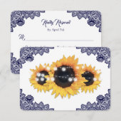 Navy Blue Rustic Floral Lace Sunflower Wedding RSVP Karte (Vorne/Hinten)