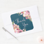 Navy Blue Rustic Floral Vielen Dank für Ihre Unter Quadratischer Aufkleber (Umschlag)
