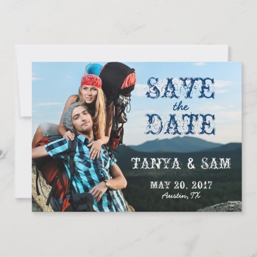 Navy Blue Rustic Foto Save the Date (Vorderseite)