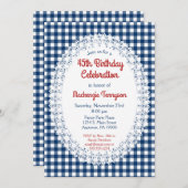 Navy Blue Rustic Gingham Birthday Party Einladung (Vorne/Hinten)