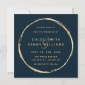 Navy Blue Rustic Gold Circle Wedding Square Einladung (Vorderseite)
