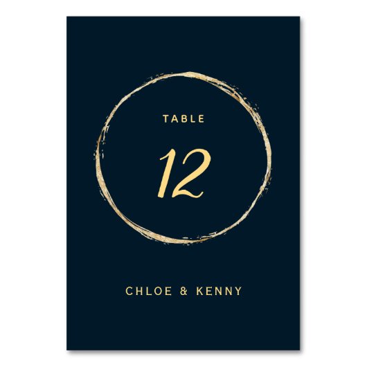 Navy Blue Rustic Gold Circle Wedding Tischnummer (Rückseite)