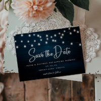 Navy Blue Rustic Holz String Leuchten Save the Dat