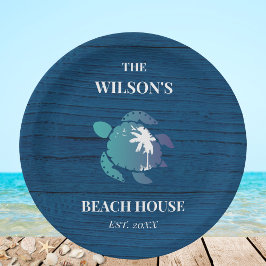 Navy Blue Rustic Holz Turtle Beach House Party Pappteller