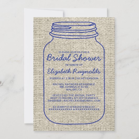 Navy Blue Rustic Mason Jar Brautparty Einladungen (Vorderseite)