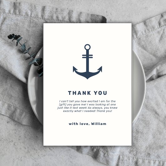 Navy Blue Rustic Nautical Anchor Baby Dusche Dankeskarte