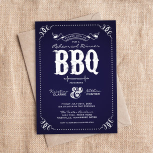 Navy Blue Rustic Probe Dinner GRILLEN Einladung