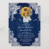 Navy Blue Rustic Sonnenblume Mason Jar Wood Weddin Einladung (Vorne/Hinten)