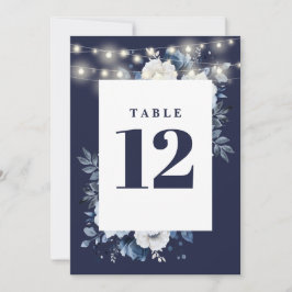 Navy Blue Rustic String Lights Floral Tischnummer