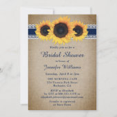 Navy Blue Rustic Sunflower Brautparty Einladung (Vorderseite)