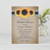 Navy Blue Rustic Sunflower Brautparty Einladung (Stehend Vorderseite)