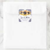 Navy Blue Rustic Sunflower Wedding Thank You Quadratischer Aufkleber (Tasche)