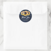 Navy Blue Rustic Sunflower Wedding Thank You Runder Aufkleber (Tasche)