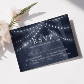 Navy Blue Rustic Tree Lights Wedding RSVP Karte
