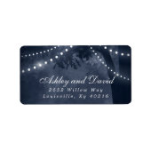Navy Blue Rustic Tree String Lights Rücksendeadres Adressaufkleber (Vorne)