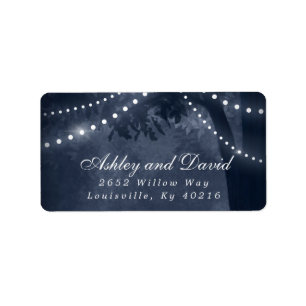 Navy Blue Rustic Tree String Lights Rücksendeadres Adressaufkleber