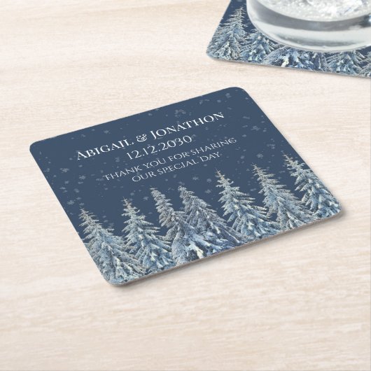 Navy Blue Rustic Winter Forest Wedding Rechteckiger Pappuntersetzer (angewinkelt)