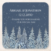 Navy Blue Rustic Winter Forest Wedding Rechteckiger Pappuntersetzer (Vorderseite)