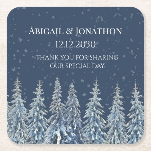 Navy Blue Rustic Winter Forest Wedding Rechteckiger Pappuntersetzer (Vorderseite)