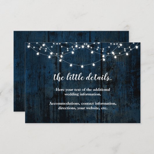 Navy Blue Rustic Wood Begleitkarte (Vorne/Hinten)