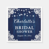 Navy Blue Rustic Wood Lace Brautparty Serviette (Vorderseite)