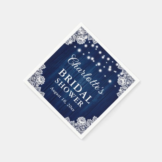 Navy Blue Rustic Wood Lace Brautparty Serviette (Ecke)