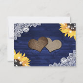 Navy Blue Rustic Wood Lace Sunflower Wedding RSVP Karte (Rückseite)