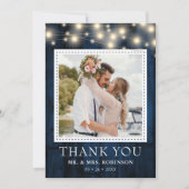 Navy Blue Rustic Wood Wedding Foto Dankeskarte (Vorderseite)