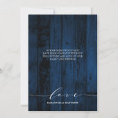 Navy Blue Rustic Wood Wedding Foto Dankeskarte (Rückseite)
