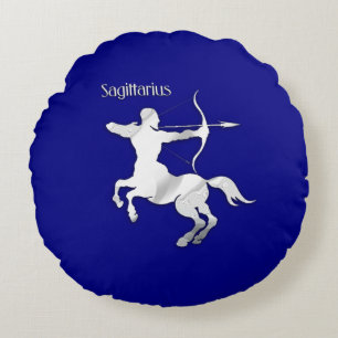 Navy Blue Sagittarius Zodiac Rundes Kissen