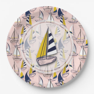 Navy Blue Sailboote Party Pappteller