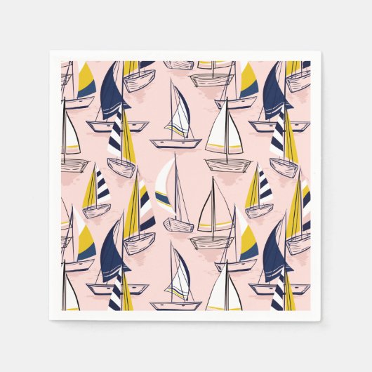 Navy Blue Sailboote Party Serviette (Vorderseite)